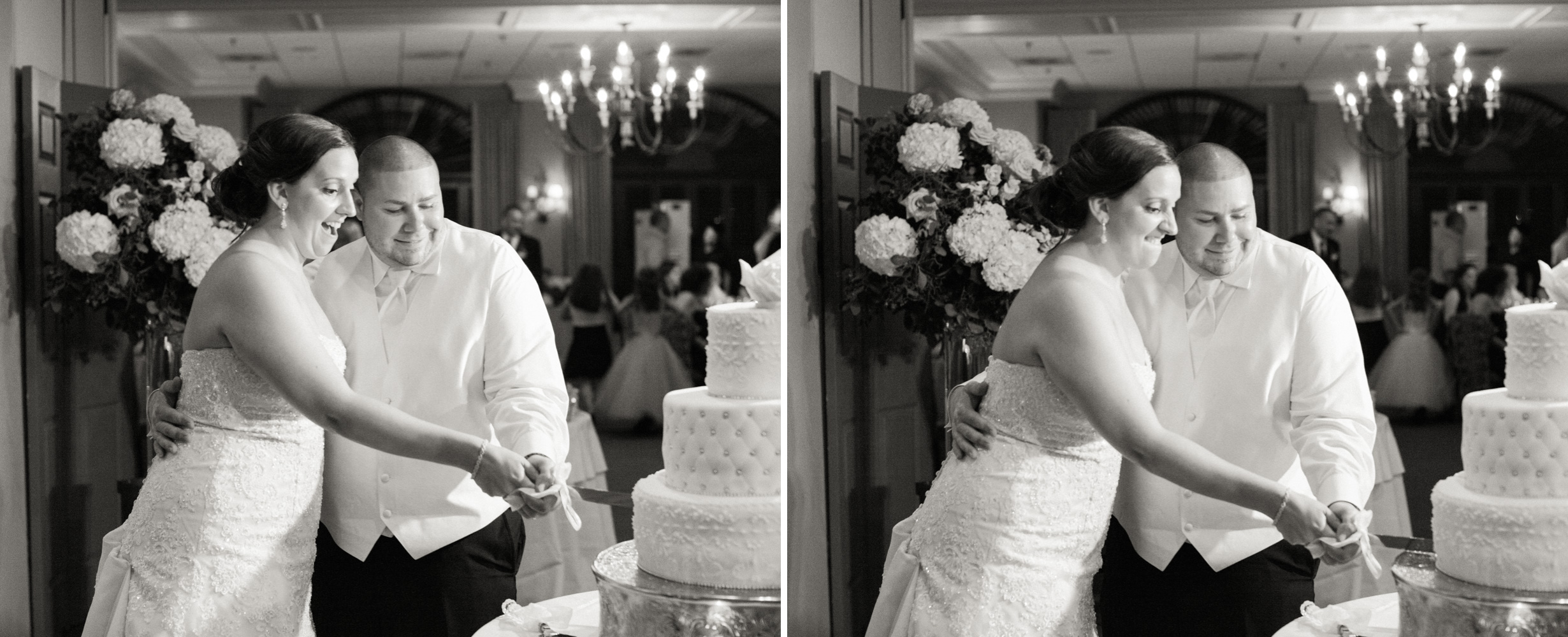 cake-cutting wedding photography at Bernards Inn
