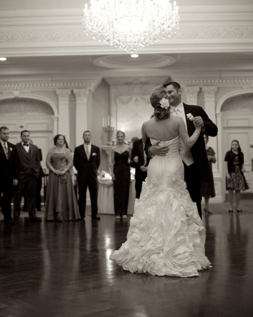 Elegant bride and groom dancing at their wedding at the Park Savoy in Florham Park NJ by Laura Billingham Photography