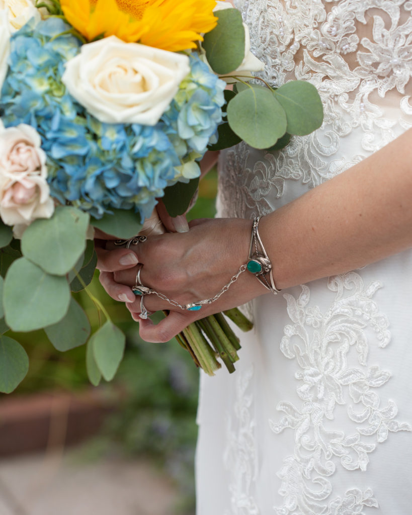 Detail of a summer bridal bouquet at the Molly Pitcher Inn in Red Bank, NJ photographed by Laura Billingham