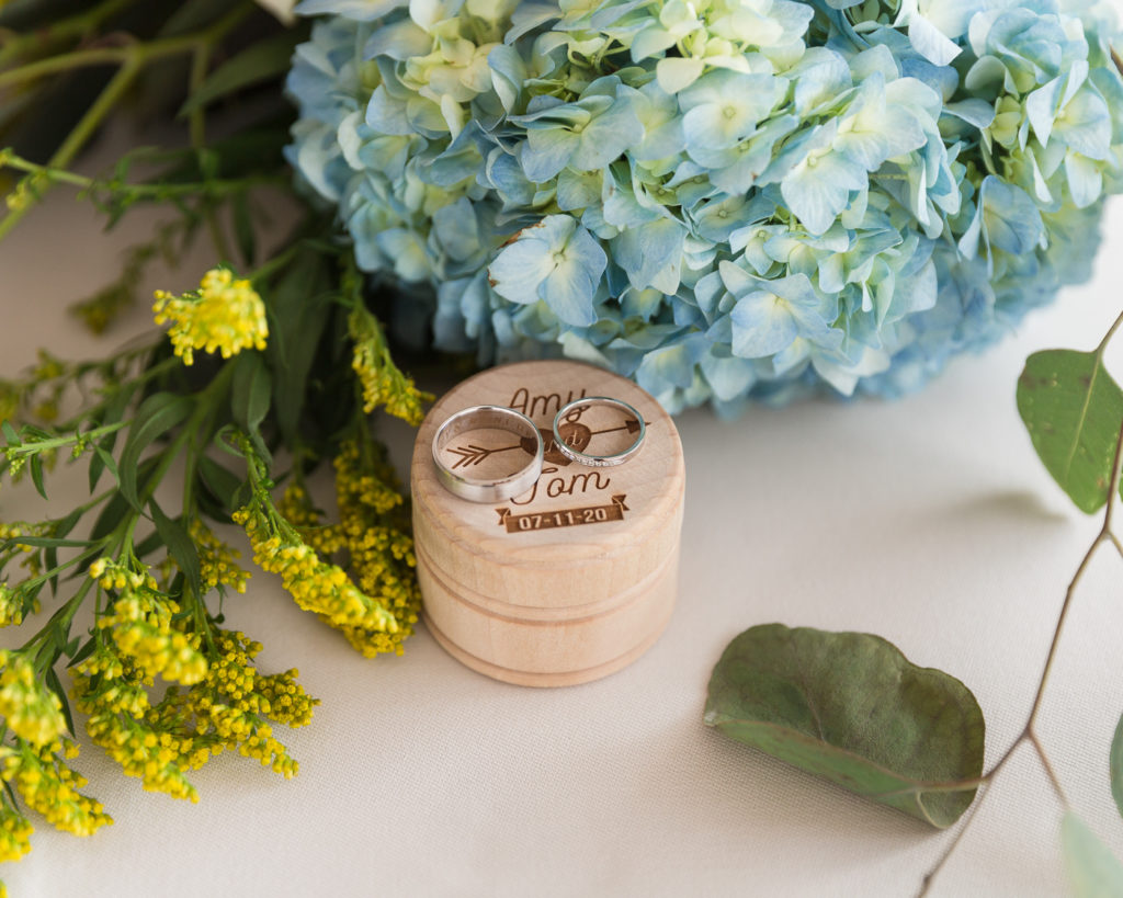 Detail of rings and elegant flowers at the Molly Pitcher Inn in Red Bank, NJ photographed by Laura Billingham