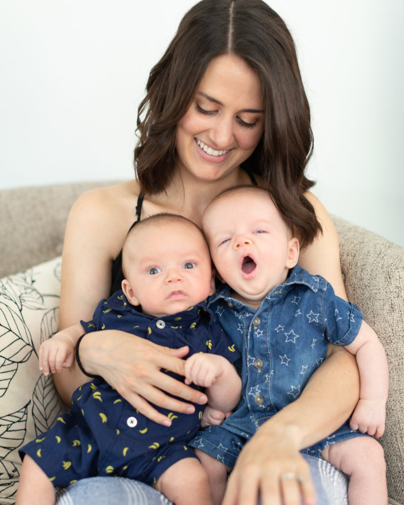 portrait of newborn twins with mom by NJ family photographer Laura Billingham