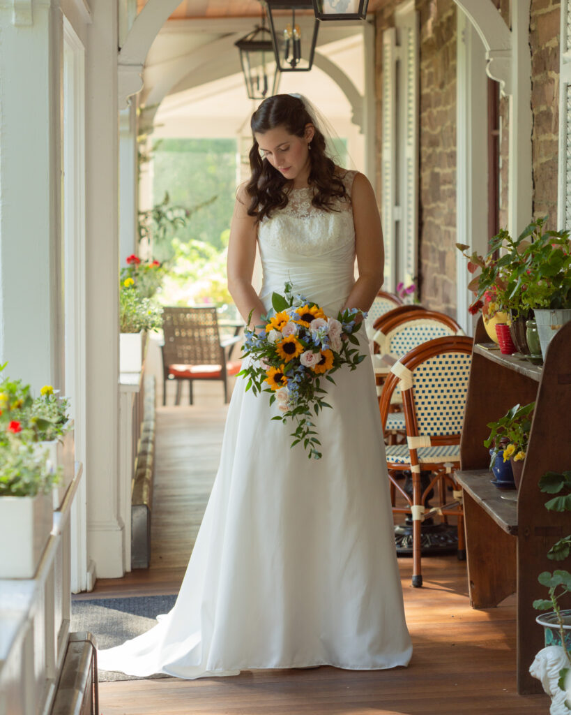 Elegant bride at the Woolverton Inn in Stockton, NJ photographed by Laura Billingham