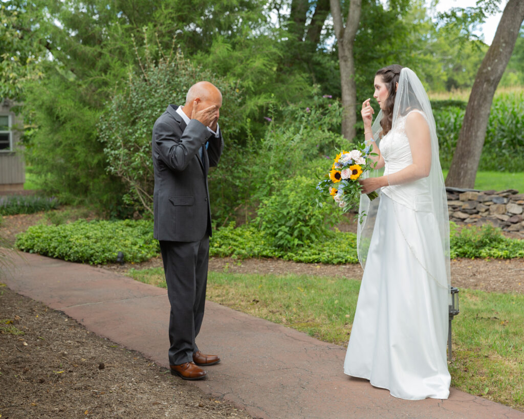 bride's first look with her dad by NJ family photographer Laura Billingham