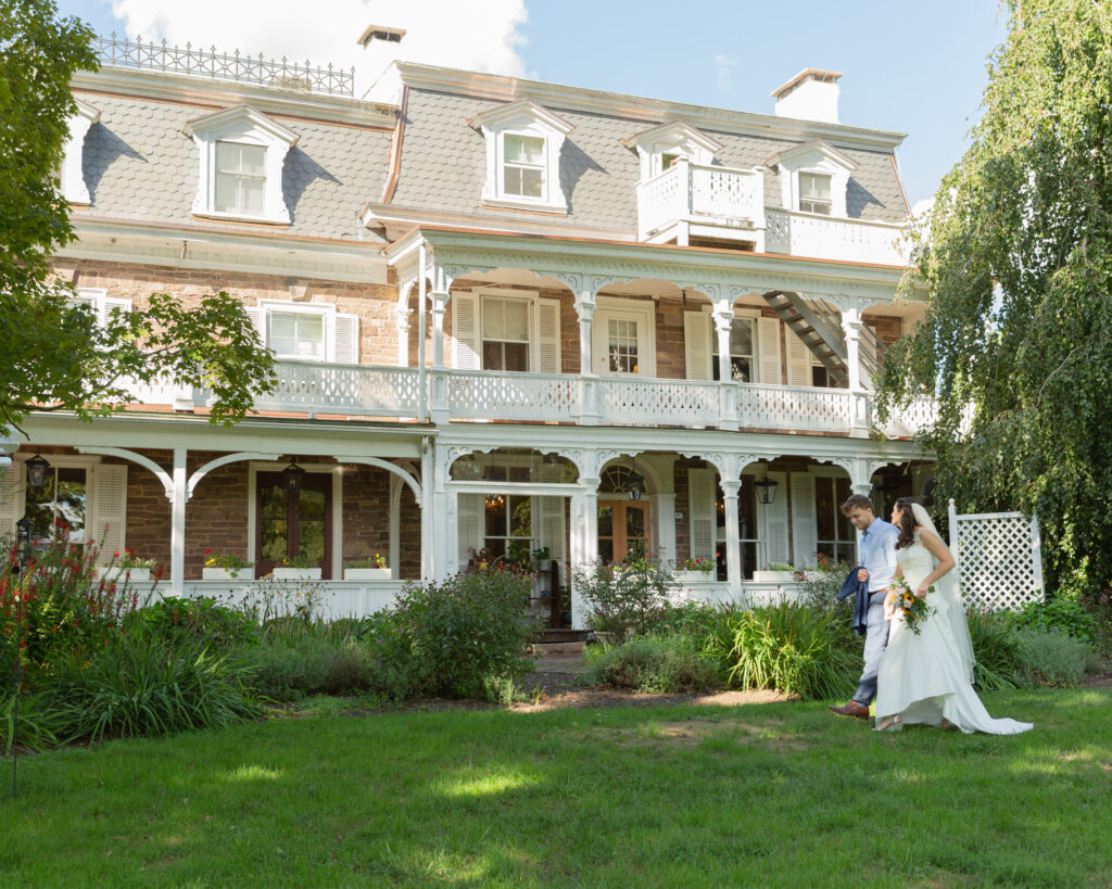 elegant summer micro wedding at the Woolverton Inn in Stockton NJ. Wedding photography by Laura Billingham
