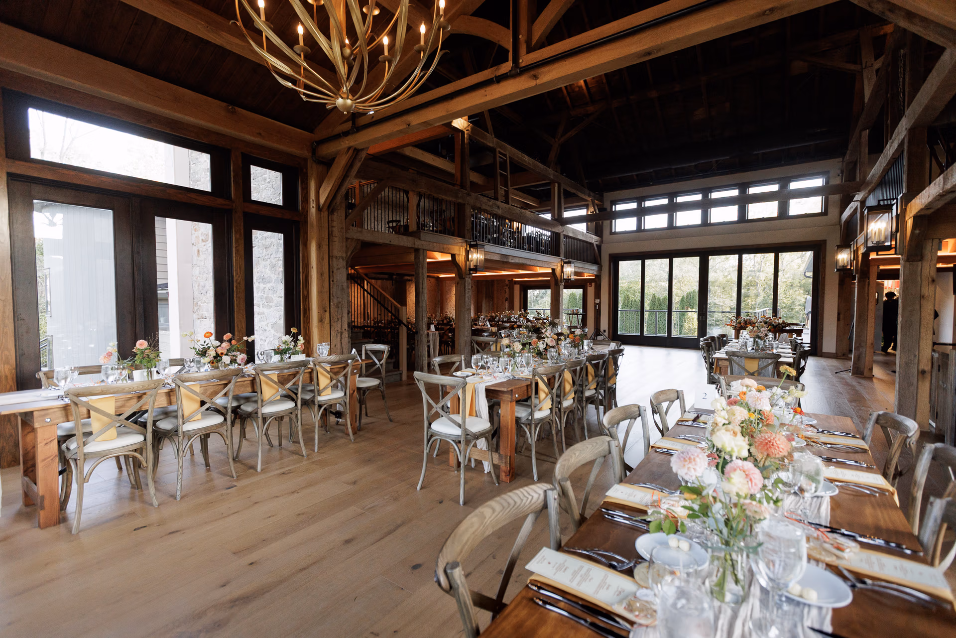 Northridge Barn at Woolverton Inn set up for an elegant Fall wedding