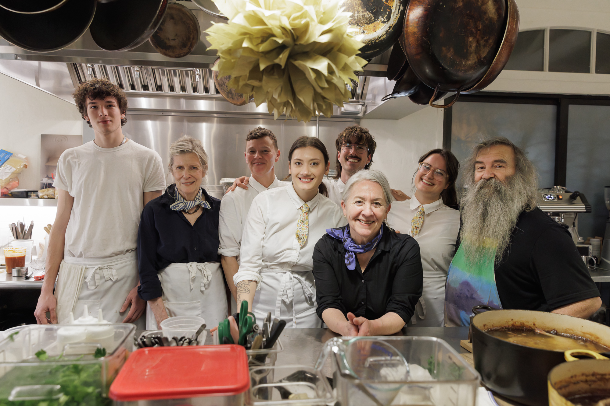 The staff of Canal House Station in Milford, NJ pose with chef-owners Melissa Hamilton and Christopher Hirsheimer after the last dinner service at their restaurant