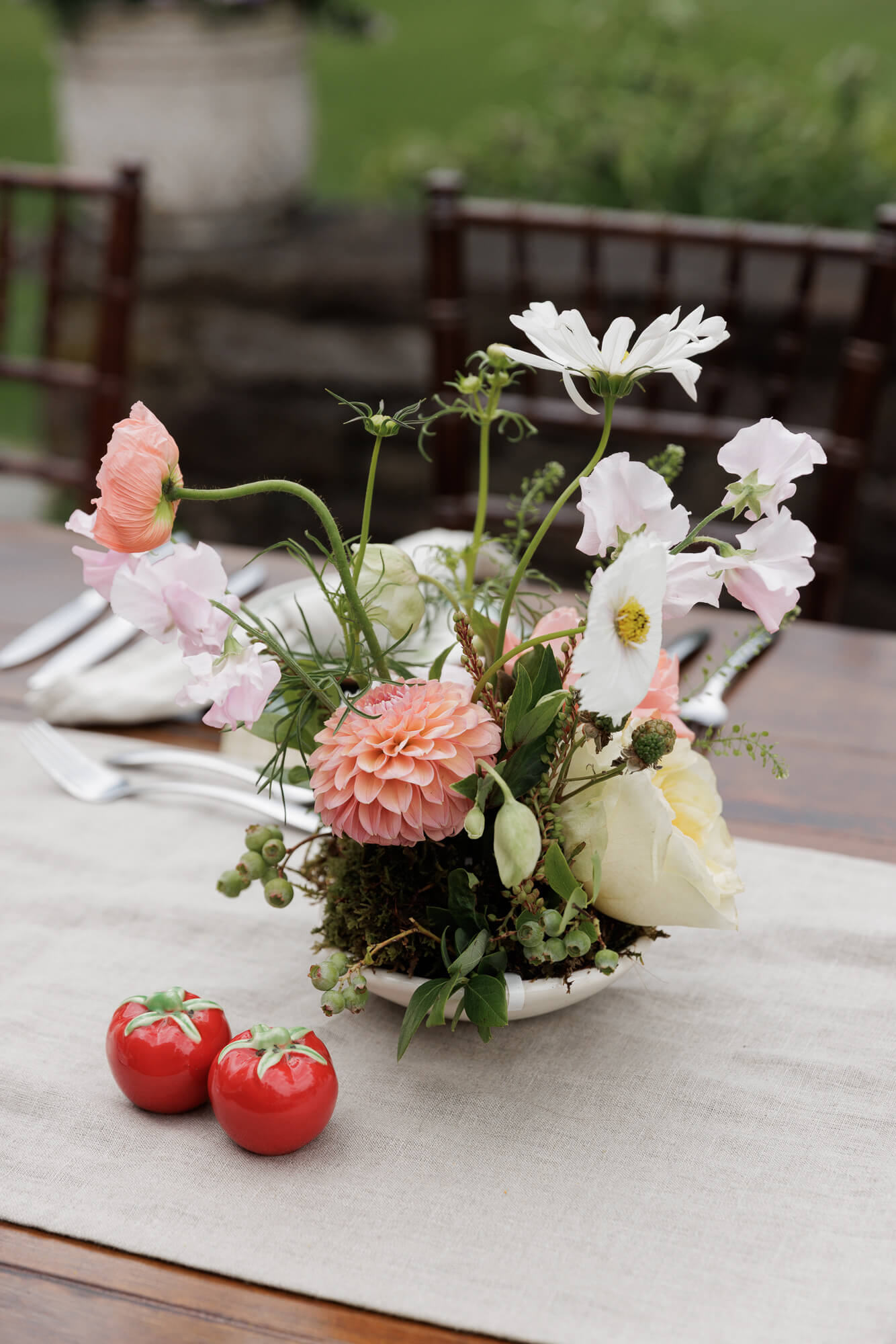 Detail shot of handmade vase at micro wedding reception