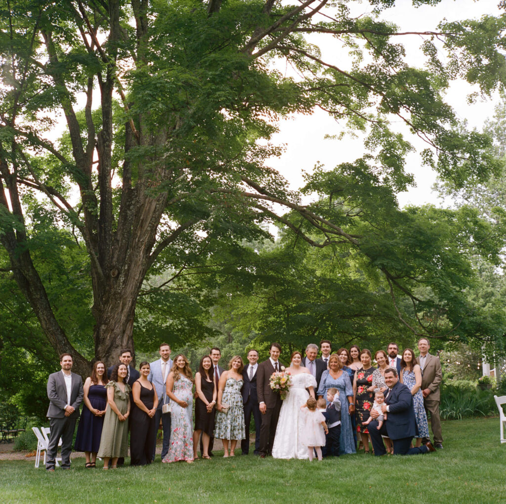 Film photograph of all the guests at a micro wedding in Stockton NJ
