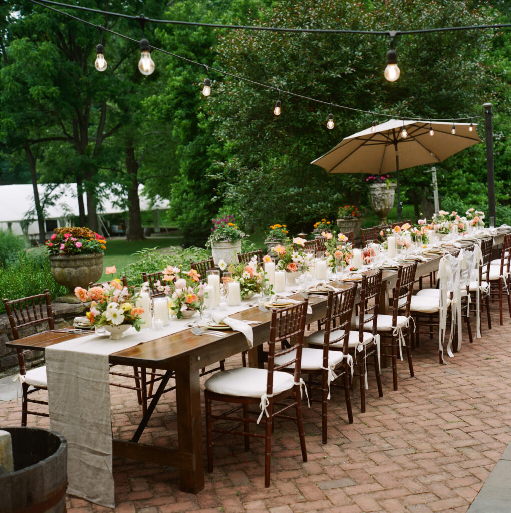 Film photograph of al fresco micro wedding reception at the Woolverton Inn