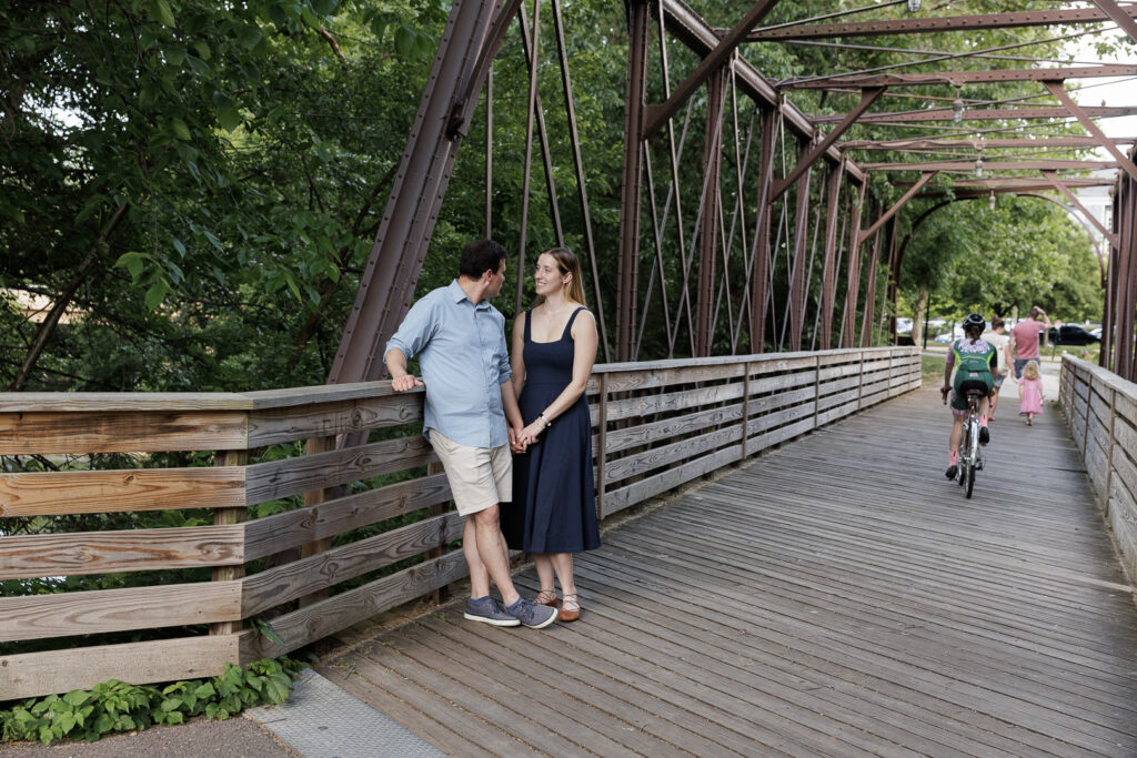 authentic moment between Selah and Brendan during engagement session at meaningful hometown location